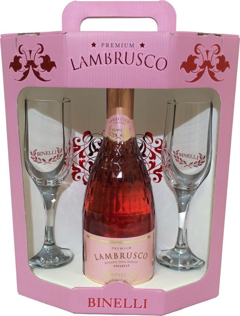 Игристое вино Binelli Premium Lambrusco Rosato Dell’Emilia IGT gift-box with 2 glasses  750 мл