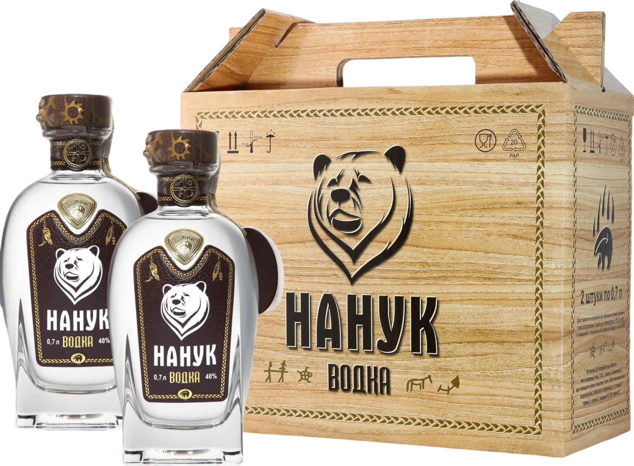 Водка Нанук в подарочной упаковке с двумя бутылками  700 мл