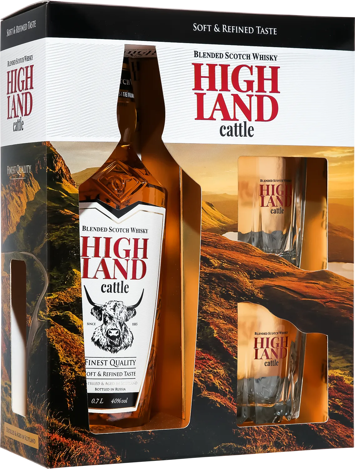 Виски Highland Cattle Blended Scotch Whisky gift box with 2 glasses 700 мл