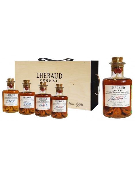 Коньяк Набор Lheraud Cognac Petite Champagne 1990 gift set wooden box 200 мл 48%