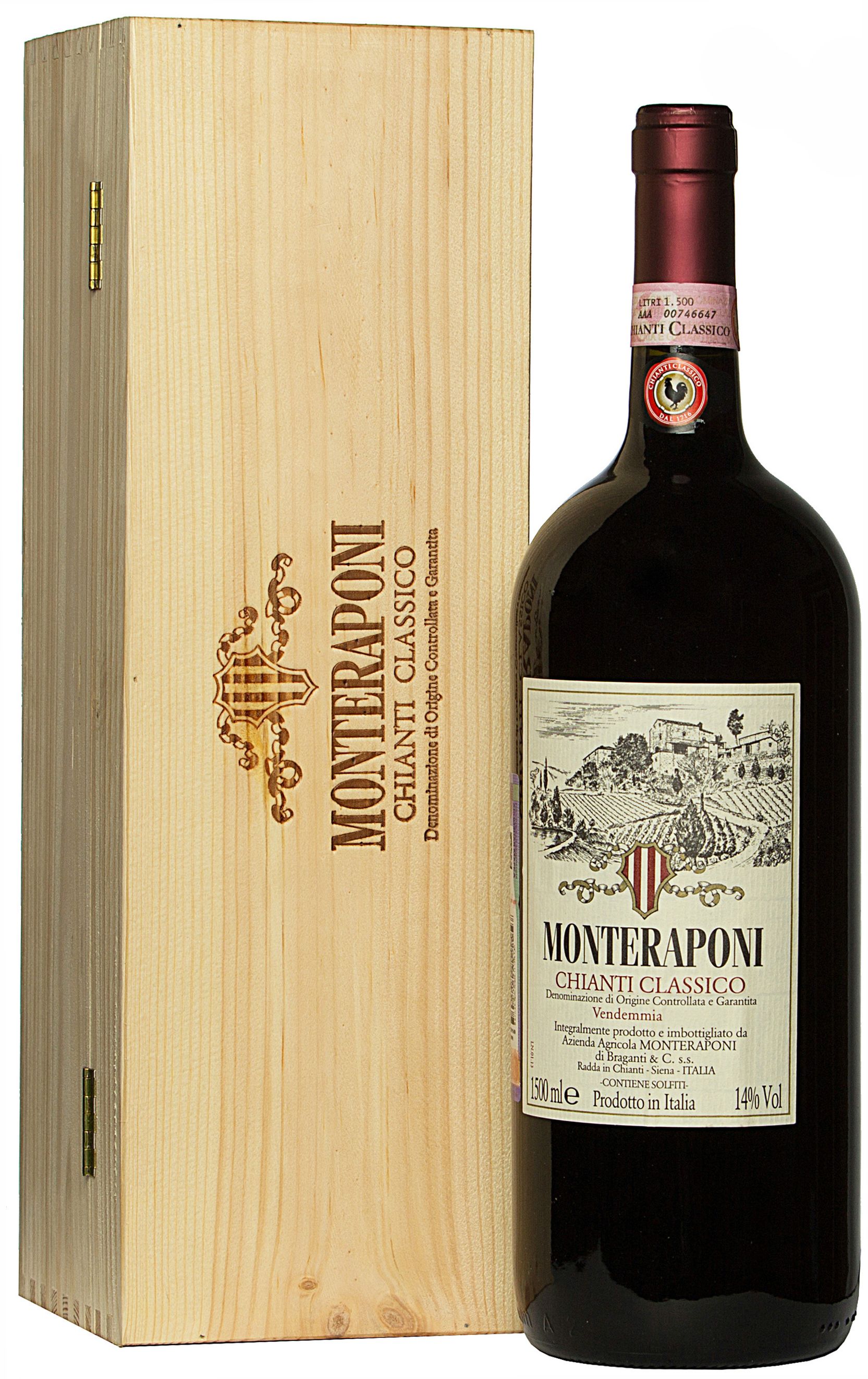Вино Monteraponi Chianti Classico DOCG gift box Монтерапони Кьянти Классико в коробке 2014 1500 мл