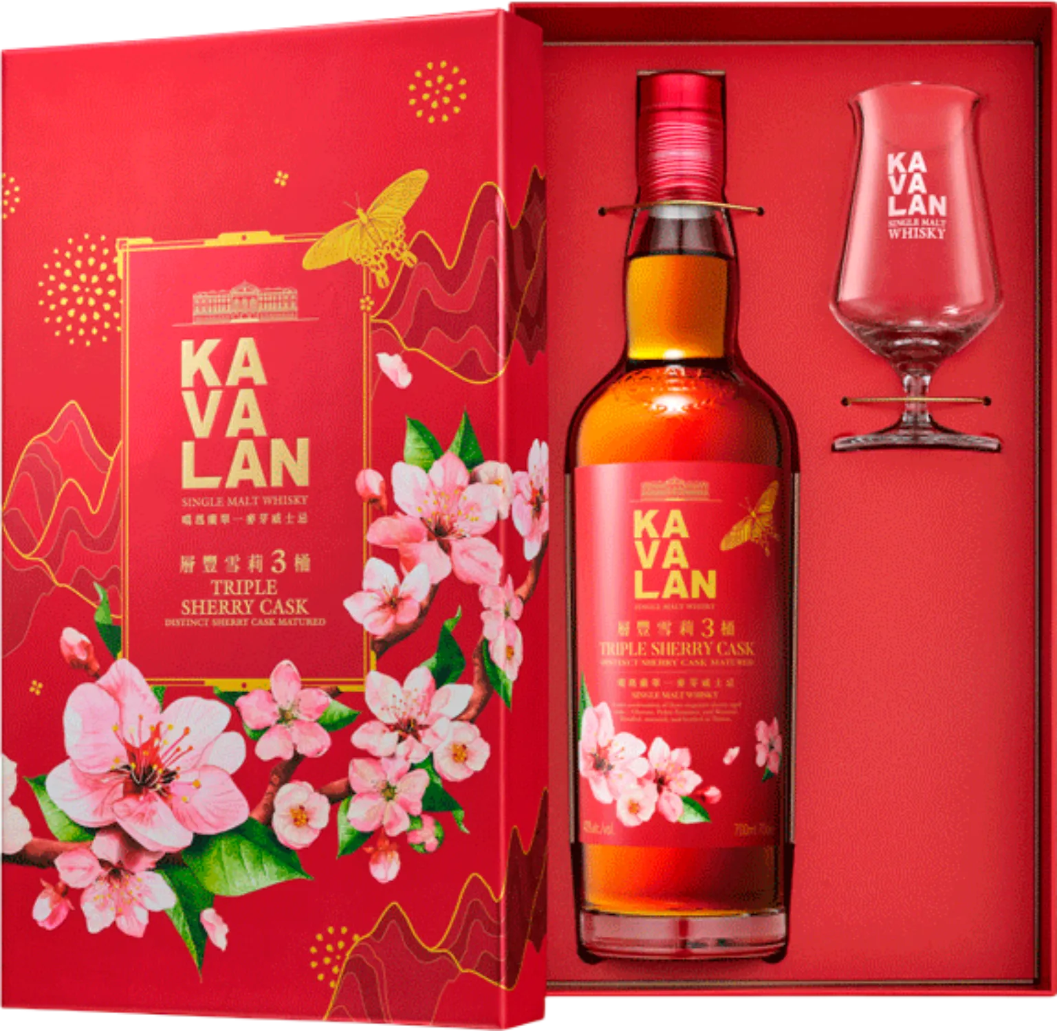 Виски KAVALAN Triple Sherry Cask  КАВАЛАН Трипл Шерри Каск  в  п/уп с бокалом 700 мл 40%