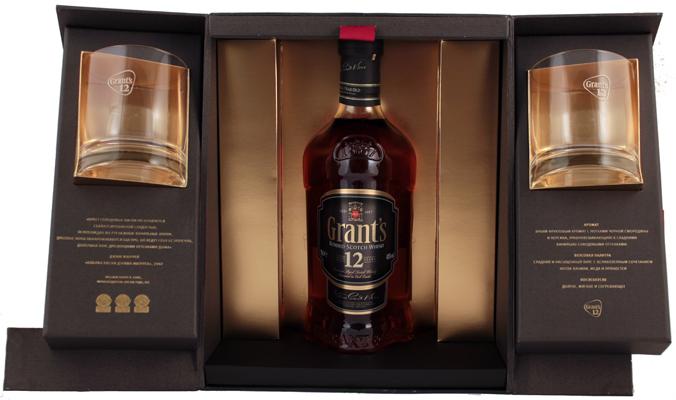 Виски Grants Aged 12 Years Old in a gift box with glasses 750 мл