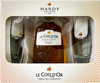 Набор Hardy, Le Coq d'Or Blanc, Pineau des Charentes AOC, gift box with 2 glasses 750 мл 17%