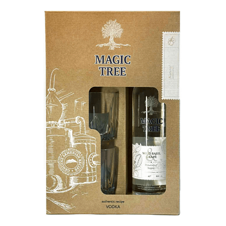 Водка  Magic Tree Wild Basil & Grape  gift box with a glasses   500 мл   40%