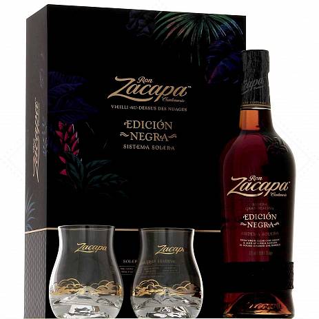 Ром Zacapa Centenario  Edicion Negra  gift box  with 2 glasses  700 мл 43 %