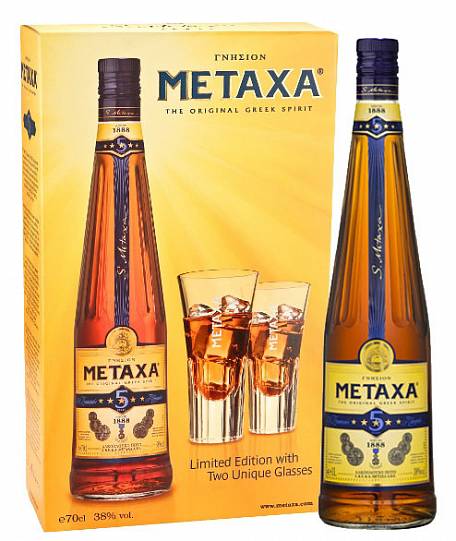 Бренди Metaxa 5* gift box with 2 glasses 700 мл