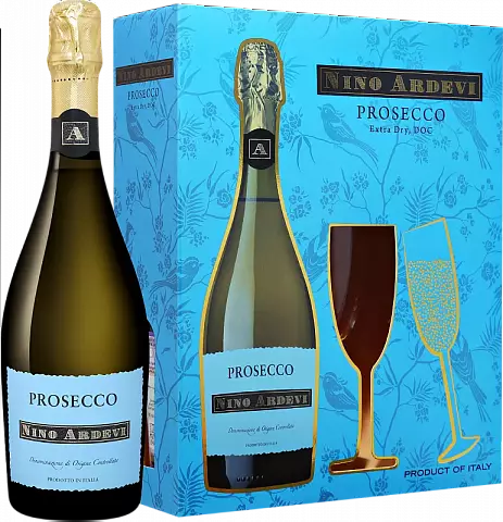 Игристое вино   Nino Ardevi Prosecco DOC Extra Dry  gift box with 2 glasses   