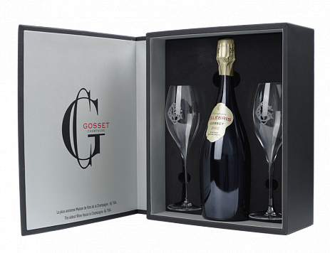 Шампанское Gosset Celebris Extra brut  Assortiment 2 flutes cristal souffle bouc
