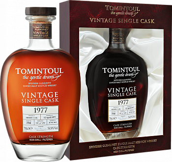 Виски  Tomintoul Speyside Glenlivet Single Sherry Cask Single Malt Scotch Whisky  Томинтул Спейсайд Гленливет Сингл Шерри Каск Сингл Молт 1977  в подарочной упаковке700 мл