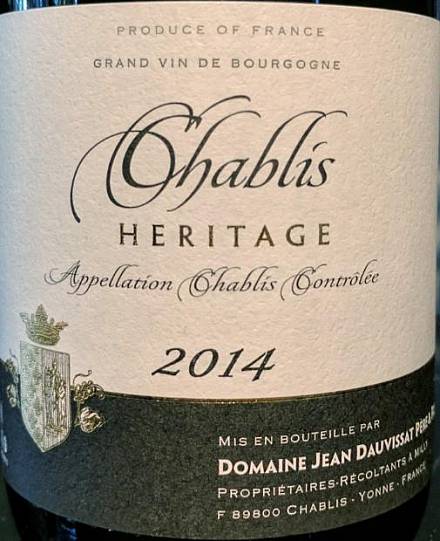 Вино Heritage Chablis AOC Domaine Jean Dauvissat Pere et Fils  Эритаж Шабли