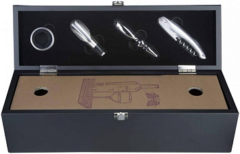 Подарочный набор Agap Gift wooden set 1 bottle & 4 wine accessories  Агап  Подарочный набор из дерева  1 бутылка и 4 аксессуара