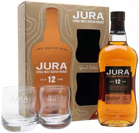 Виски Isle Of   Jura  12 Years Old, gift box with 2 glasses   700 мл 40%