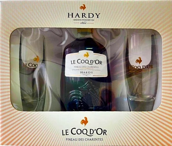 Набор Hardy  Le Coq d'Or  Rose, Pineau des Charentes AOC, gift box with 2 glasses  750 мл