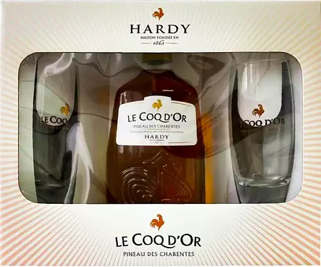 Набор Hardy, Le Coq d'Or Blanc, Pineau des Charentes AOC, gift box with 2 glasses 750