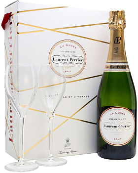 Подарочный набор Laurent-Perrier La Cuvee Brut gift box with 2 glasses  Лоран-Перье Ла Кюве Брют с двумя бокалами