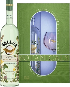 Набор настойка Beluga Noble Botanicals  Cucumber and Mint   Белуга Нобл Ботаникалс Огурец и Мята   700 мл  30%  + бокал