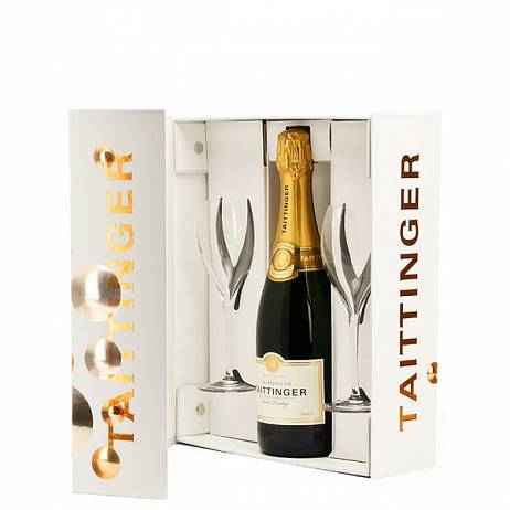 Шампанское Taittinger Brut Reserve  gift box + two glasses 750 мл