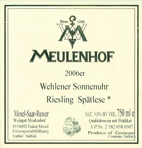 Вино  Meulenhof Wehlener Sonnenuhr Riesling     2016 750 мл