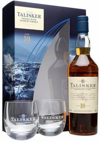 Виски Talisker 10 years old  gift box with 2 glasses  700 мл 45,8%