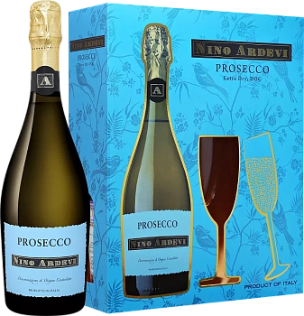 Игристое вино   Nino Ardevi Prosecco DOC Extra Dry  gift box with 2 glasses    750 мл