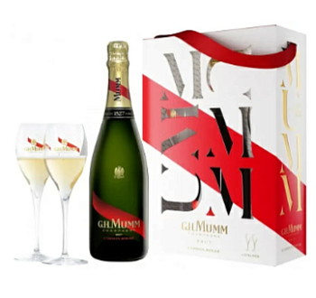 ШампанскоеG.H.Mumm Grand Cordon Brut, в подарочной упаковке + 2 бокала 750 мл