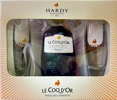 Набор Hardy  Le Coq d'Or  Rose, Pineau des Charentes AOC, gift box with 2 glasses  75