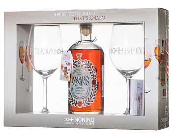 Ликер Nonino Amaro Quintessentia gift box Нонино Амаро Куинтессентиа в подарочной упаковке с двумя бокалами 700 мл