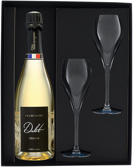 Набор Champagne Delot Cuvee Legende Brut gift box with 2 glasses  Шампань Де