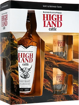 Виски Highland Cattle Blended Scotch Whisky gift box with 2 glasses 700 мл