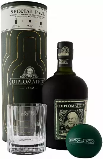 Ром Diplomatico Reserva Exclusiva in tube with glass and form for ice 750 мл  40%