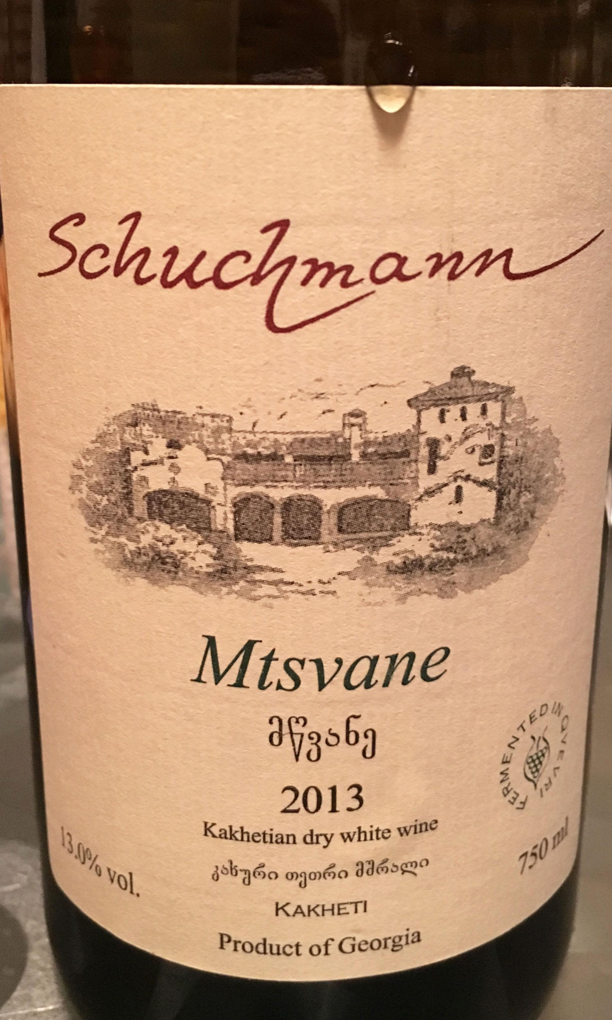 Вино Schuchmann Mtsvane Kakheti Qvevri fermented  Мцване Кахети Квеври Ферментед 2020 750 мл