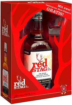 Напиток алкогольный Red Stag  Black Cherry gift box with 2 glasses  Джим бим Рэд Стаг 700 мл + 2 стакана