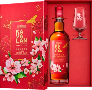 Виски KAVALAN Triple Sherry Cask  КАВАЛАН Трипл Шерри Каск  в  п/уп с бокалом 700 мл 40%