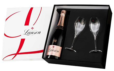 Вино Lanson Le Rose Brut в подарочной коробке + 2 бокала 2018 